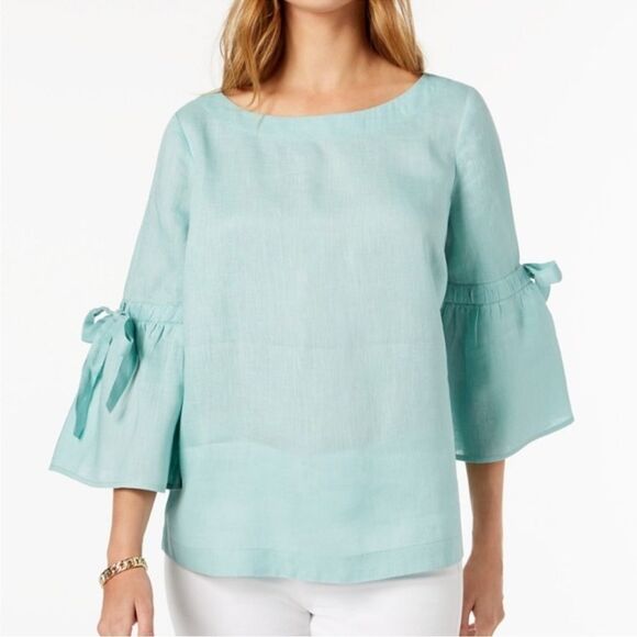 Charter Club Linen Bell Sleeve Blouse Top Size Medium - Picture 1 of 8